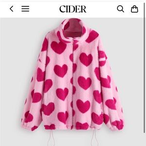 Heart Pattern Fuzzy Coat - Pink - Never Worn - Size XL
